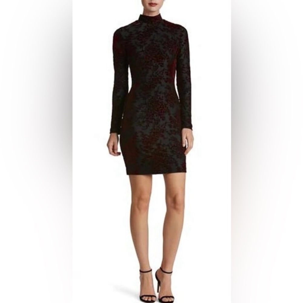 Dress the Population Black Velvet Mock Neck Long Sleeve Mini Dress